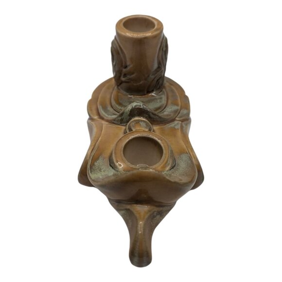 Vintage Ceramic Dual Taper Candle Holder Green Brown Double Candlestick - Picture 3 of 10